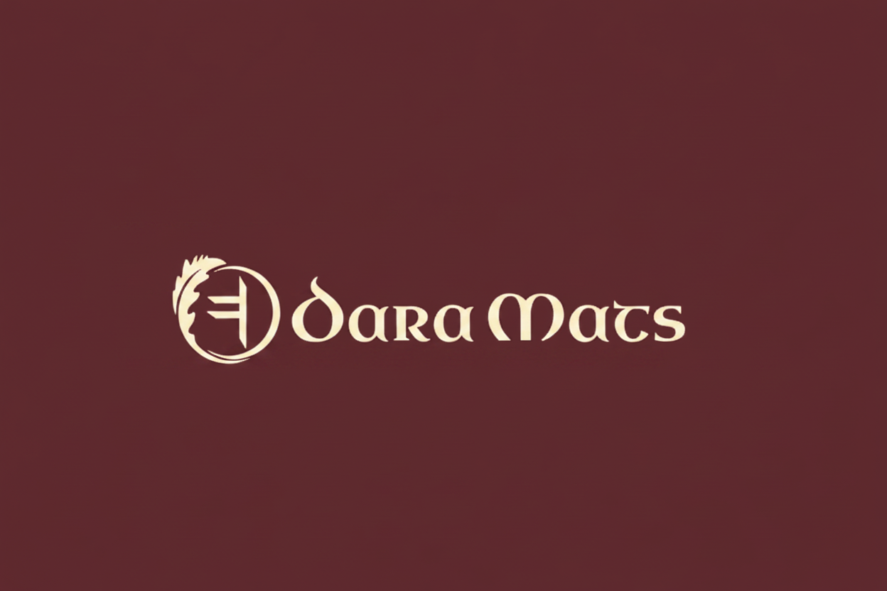 Dara Mats logo - cream on #6E413C