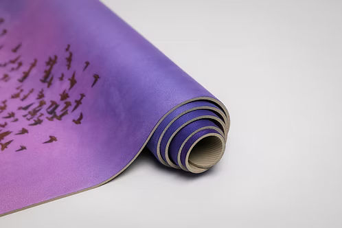 Wonder in the Sky yoga mat by Dara Mats, murmuration artwork shown in full